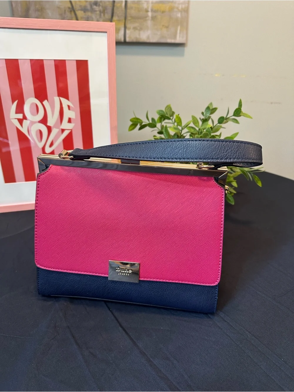 Dune London Pink and Navy Colorblock Top Handle Satchel
